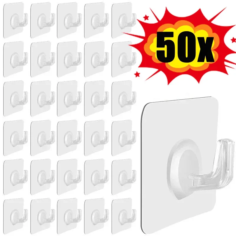 Kitchen Gadgets Rack - 5-50pcs Transparent Self Adhesive Hooks Door
