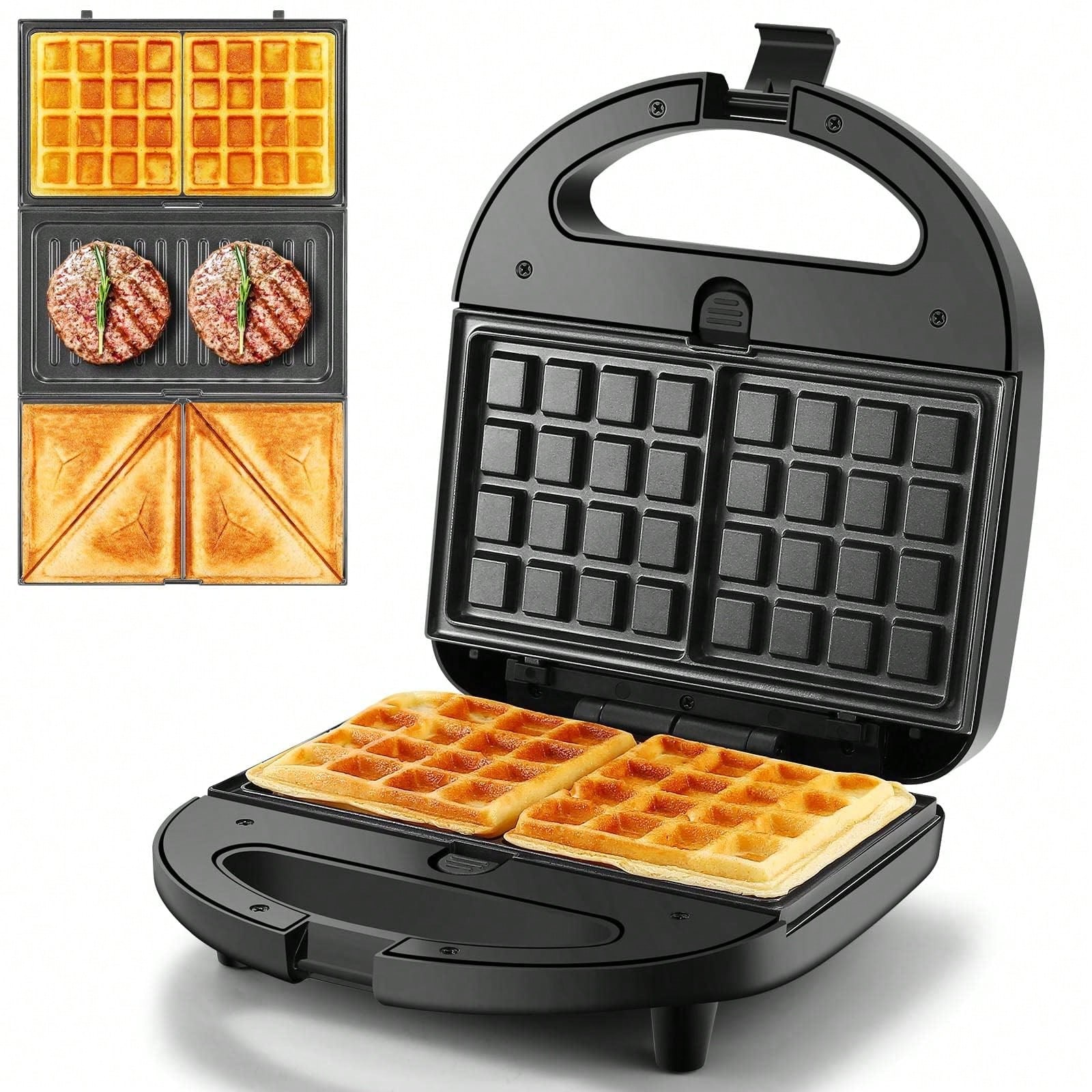 Breakfast Sandwich Maker - 3-In-1 Sandwich Waffle Maker 750W Non-Stick